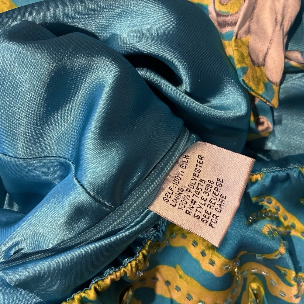 Vintage Cache Silk Halter Maxi Dress Beaded Floral Y2K Prom Formal Glam Size 2 - Picture 11 of 13